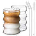 2 Pcs Drinking Glasses with Glass Straw 14oz